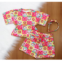 Cj. Estampado Short com Tiara